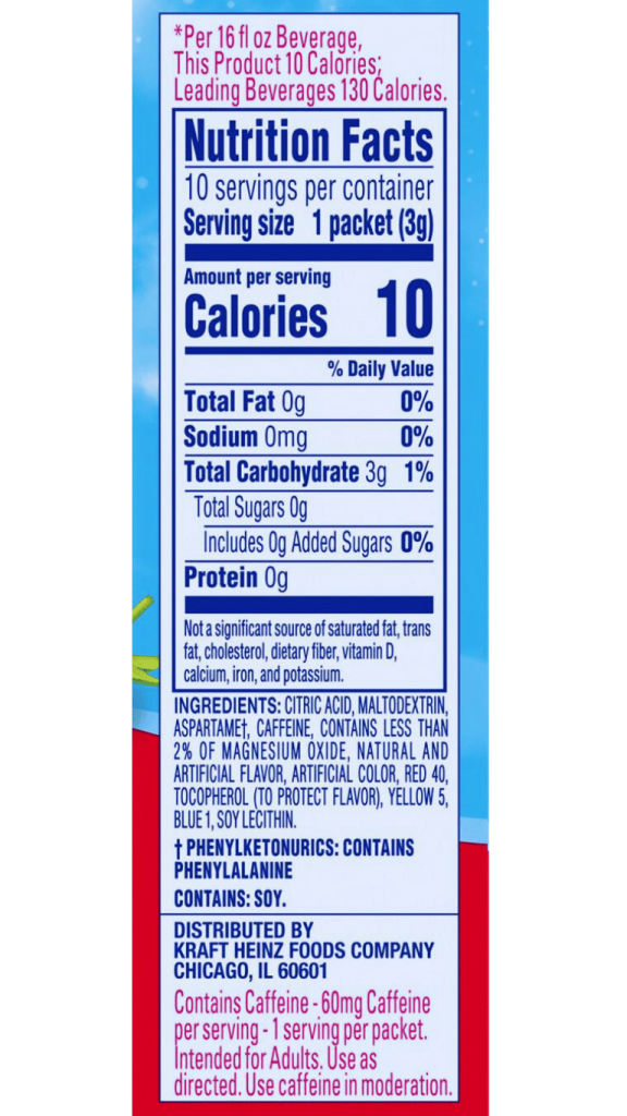 Crystal Light Nutrition Facts